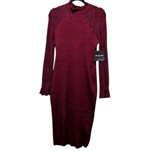 Dylan Ryan‎ Burgundy Knit Fitted Dress With Glittery Long Sleeves XL